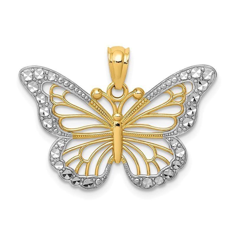 14k & Rhodium Diamond-cut Polished Open Butterfly Pendant - Seattle Gold Grillz