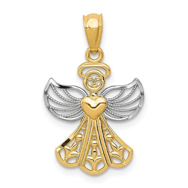 14k & Rhodium Filigree Angel Pendant - Seattle Gold Grillz