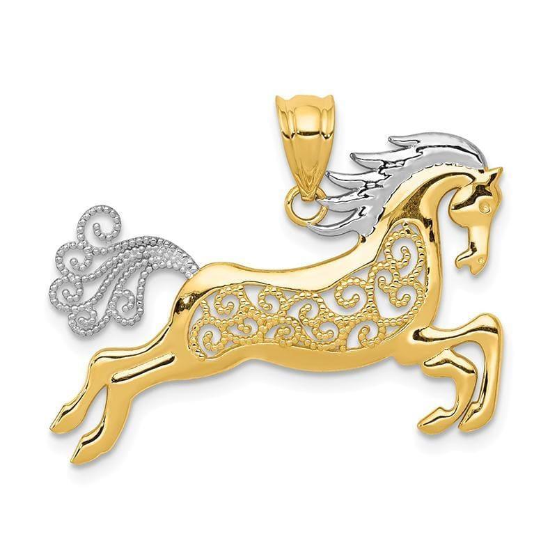 14k & Rhodium Filigree Horse Pendant - Seattle Gold Grillz