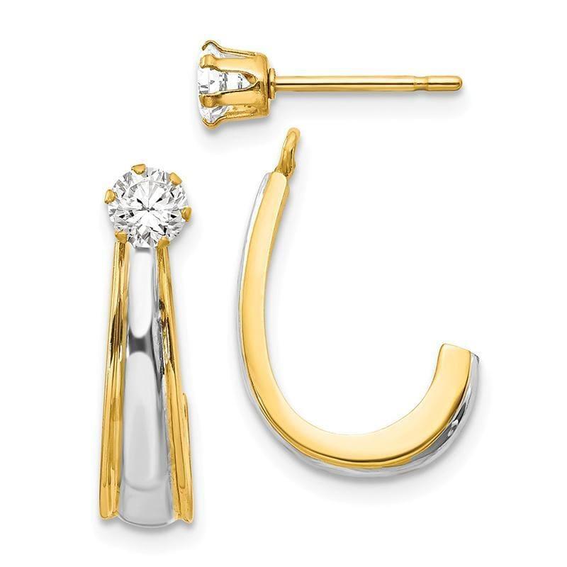 14k & Rhodium J-Hoop with CZ Stud Earring Jackets - Seattle Gold Grillz