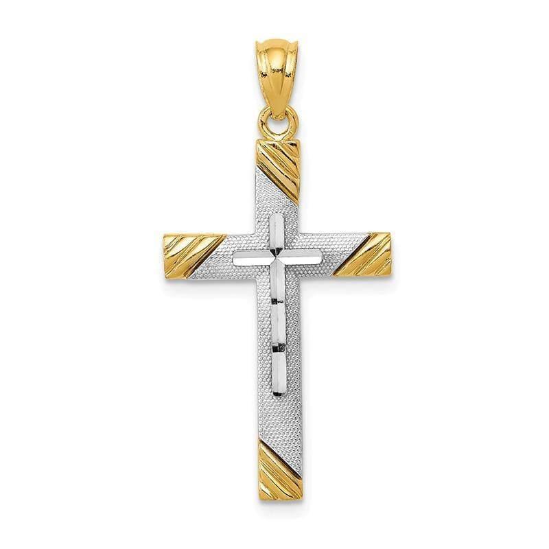 14k & Rhodium Plated Cross Pendant - Seattle Gold Grillz