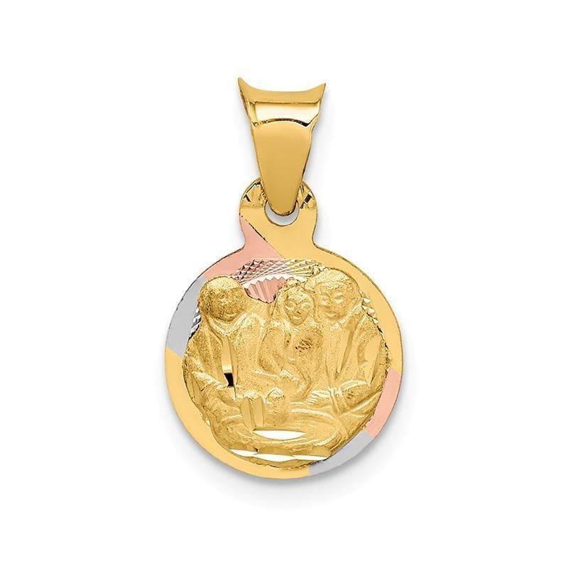 14k and Rhodium Polished and D-C Baptism Circle Pendant - Seattle Gold Grillz
