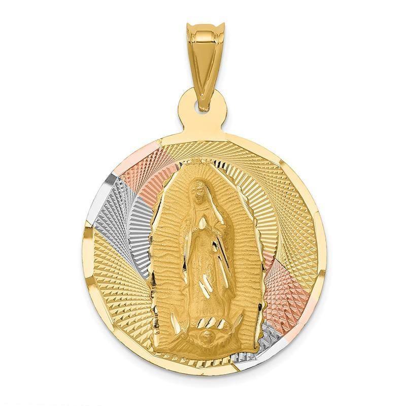 14k & Rhodium Polished & D-C Lady of Guadalupe Circle Pendant - Seattle Gold Grillz