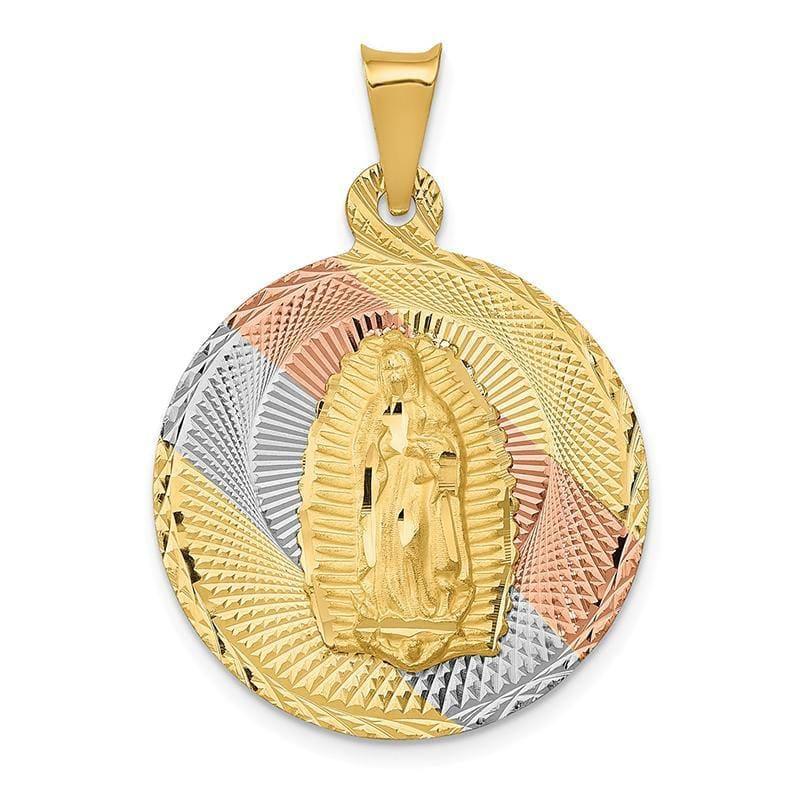 14k & Rhodium Polished & D-C Lady of Guadalupe Circle Pendant - Seattle Gold Grillz
