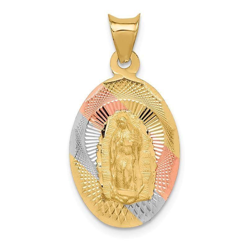 14k & Rhodium Polished & D-C Lady of Guadalupe Oval Pendant - Seattle Gold Grillz