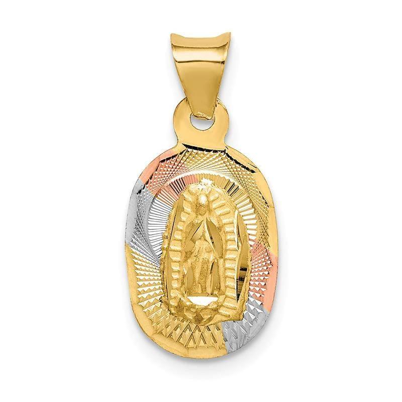 14k & Rhodium Polished & D-C Lady of Guadalupe Oval Pendant - Seattle Gold Grillz