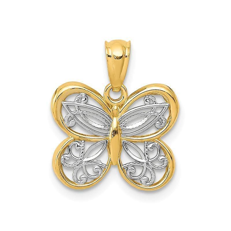 14K & Rhodium Polished Butterfly Pendant - Seattle Gold Grillz
