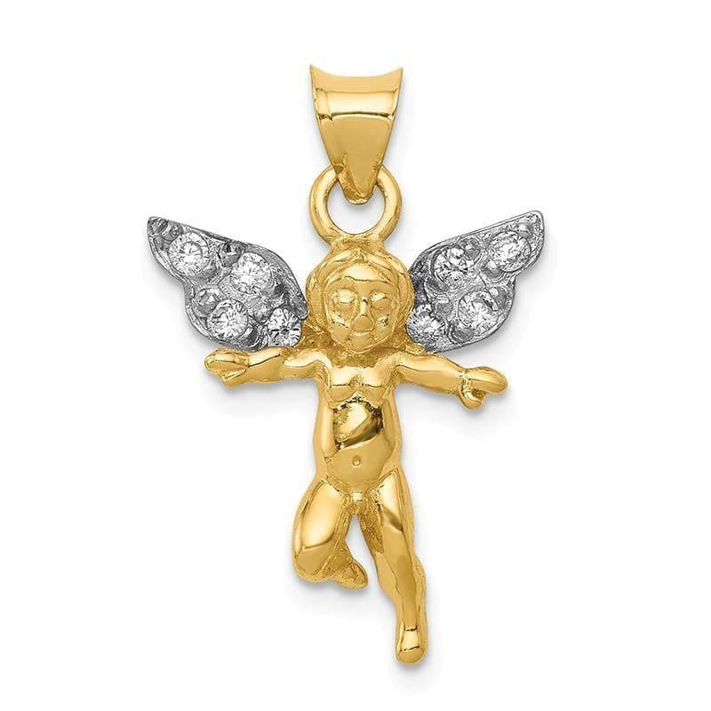 14k and Rhodium Polished CZ Cherub Pendant - Seattle Gold Grillz