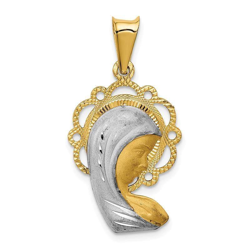 14k & Rhodium Satin and Polished Mary Pendant - Seattle Gold Grillz