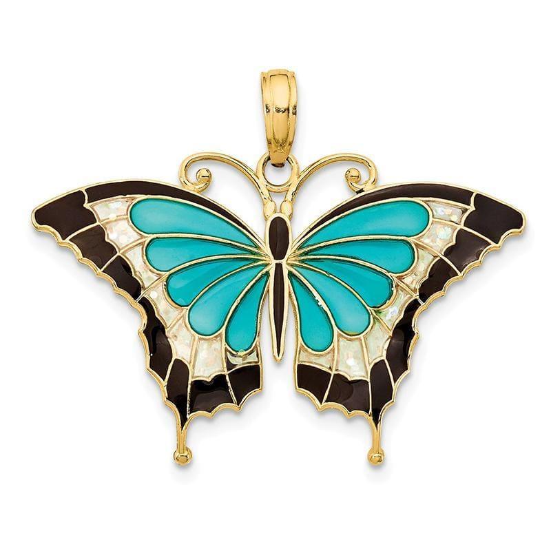 14K Aqua Stained Glass Wings Butterfly Pendant with Acrylic - Seattle Gold Grillz