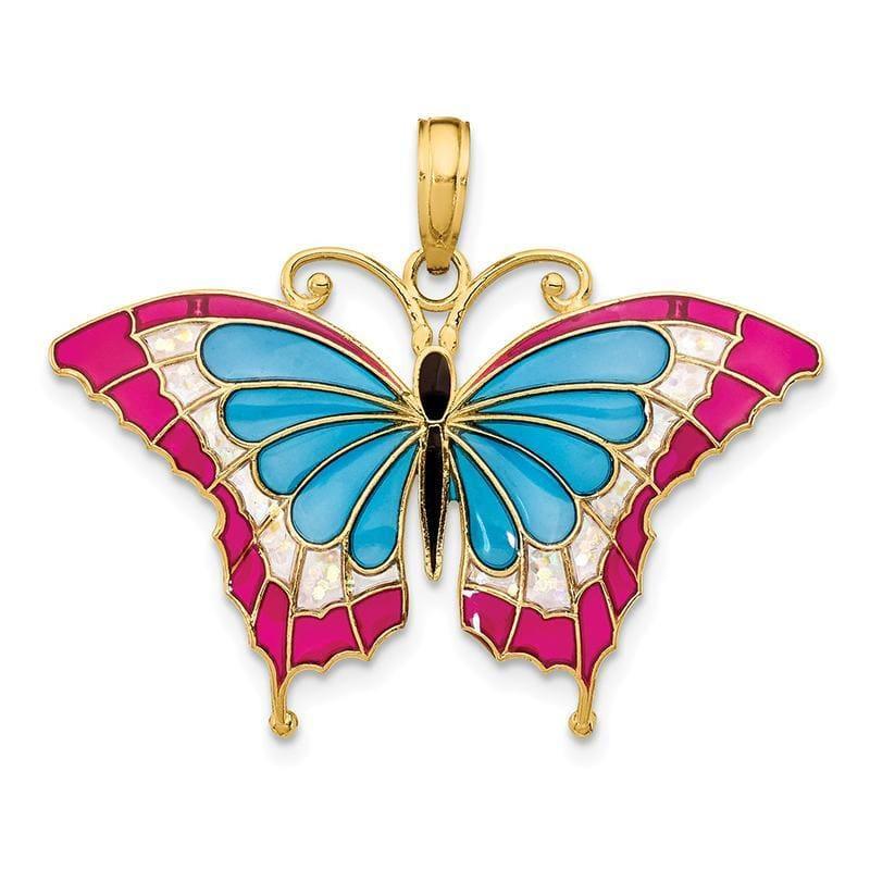 14K Blue Stained Glass Wings Butterfly Pendant with Acrylic - Seattle Gold Grillz