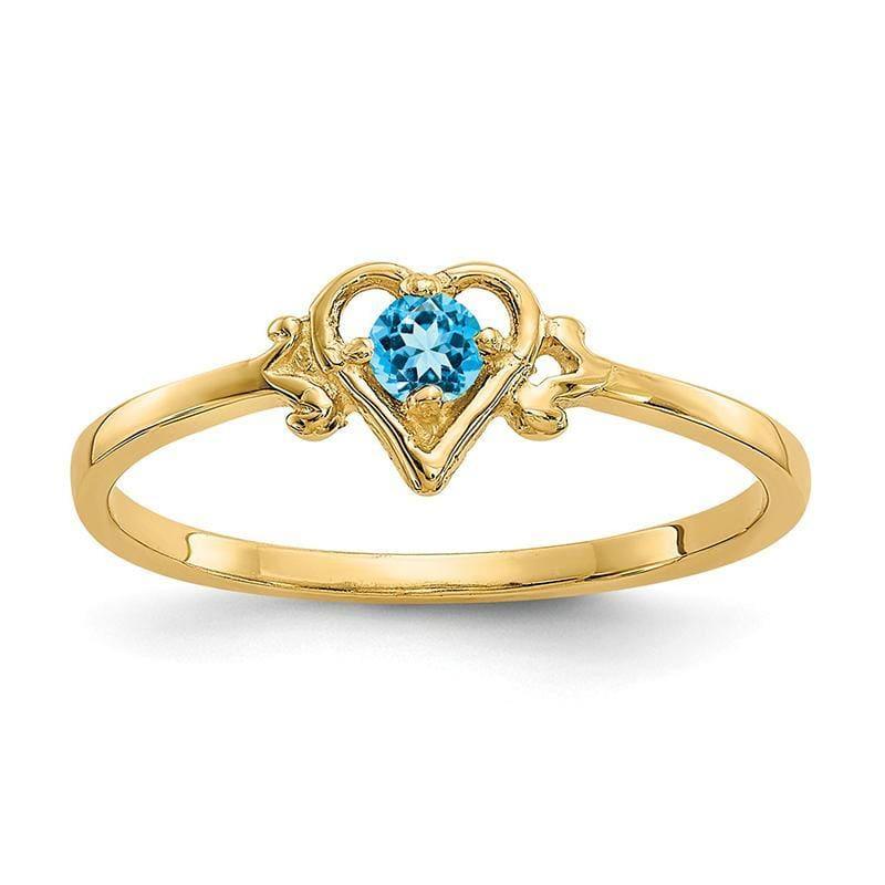 14K Blue Topaz Birthstone Heart Ring - Seattle Gold Grillz