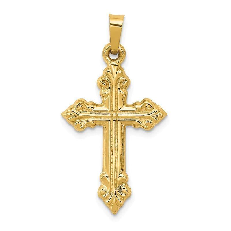 14k Brushed and Polished Budded Cross Pendant - Seattle Gold Grillz