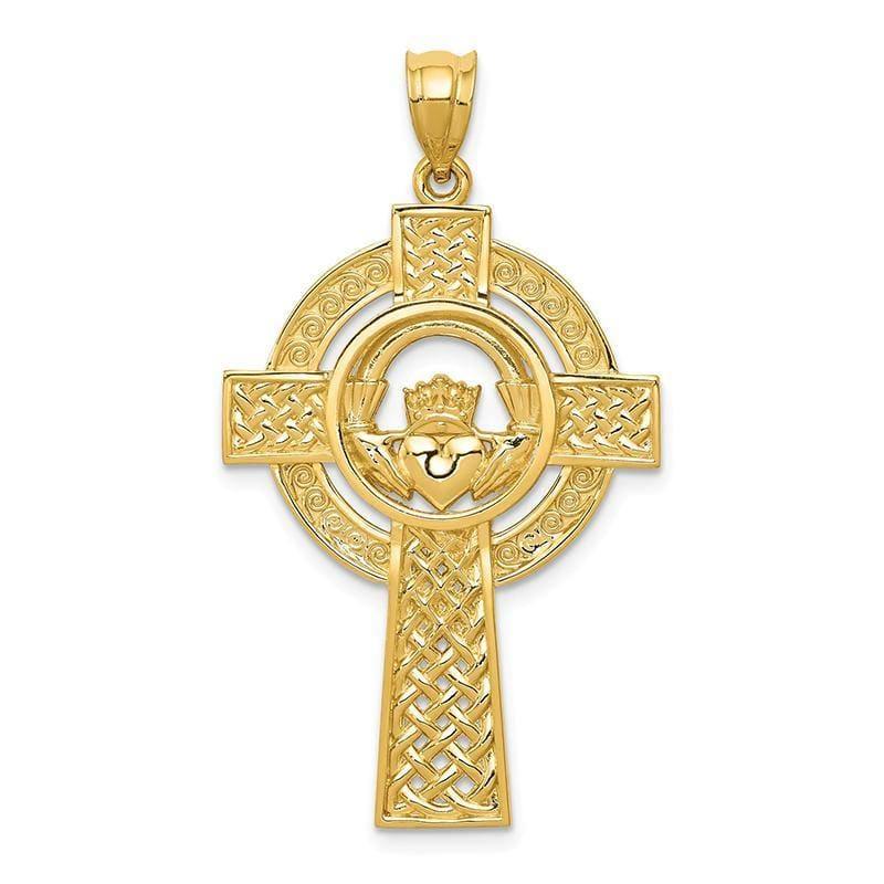 14k Celtic Claddagh Cross Pendant. Weight: 2.7, Length: 40, Width: 22 - Seattle Gold Grillz