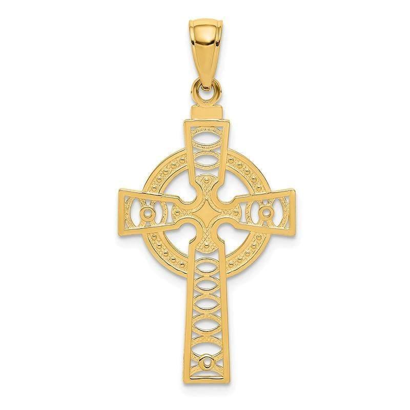 14K Celtic Cross w-Eternity Circle Pendant. Weight: 1.26, Length: 36, Width: 18 - Seattle Gold Grillz
