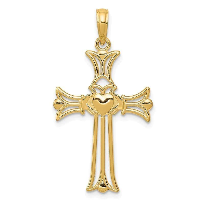 14K Claddagh Cross Pendant. Weight: 1.21, Length: 34, Width: 18 - Seattle Gold Grillz