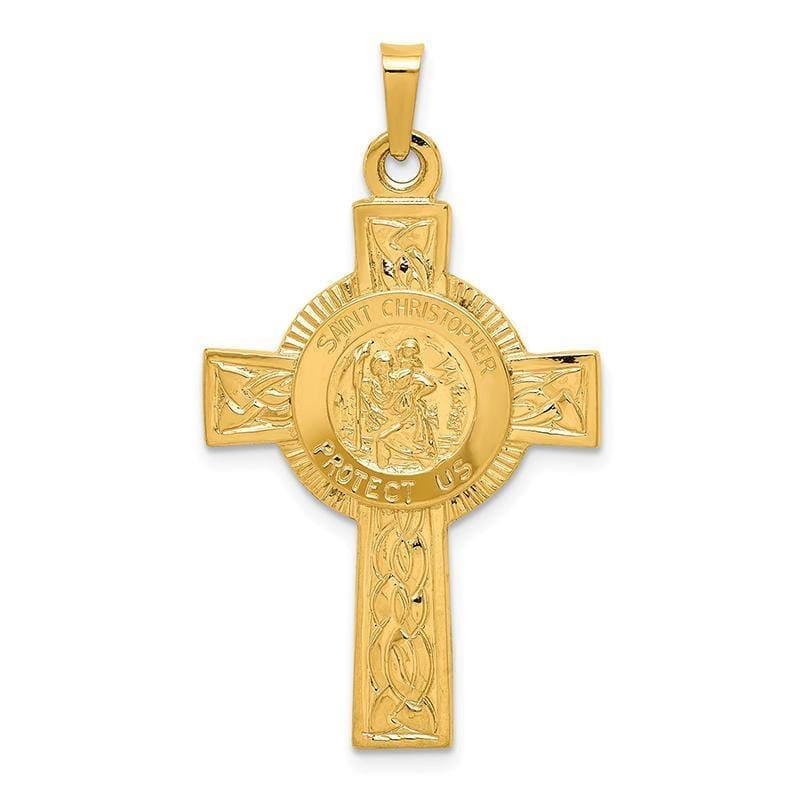 14k Cross w-St. Christopher Medal Pendant. Weight: 2.05, Length: 37, Width: 21 - Seattle Gold Grillz