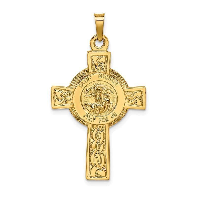 14k Cross w-St. Michael Medal Pendant. Weight: 2.05, Length: 37, Width: 21 - Seattle Gold Grillz