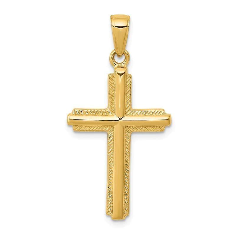 14K Cross with Striped Border Pendant. Weight: 2.23, Length: 34, Width: 17 - Seattle Gold Grillz