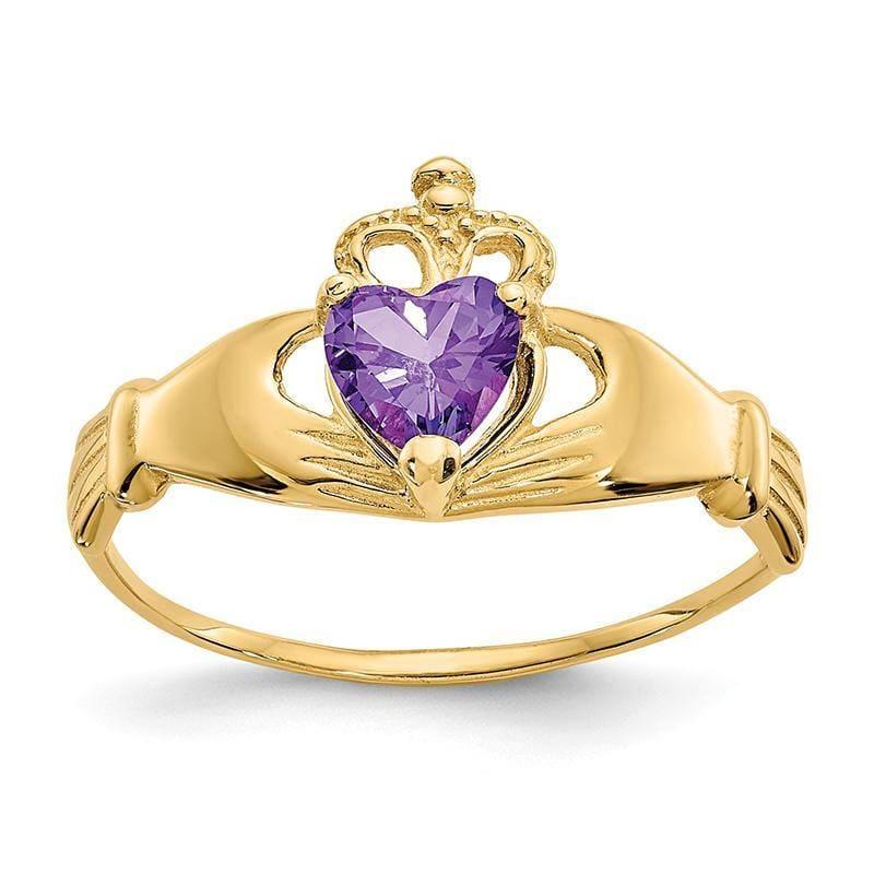 14k CZ February Birthstone Claddagh Heart Ring - Seattle Gold Grillz