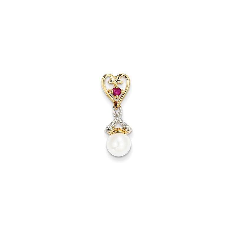 14k Diamond 8-9mm Round FW Cultured Pearl Created Composite Ruby Pendant - Seattle Gold Grillz