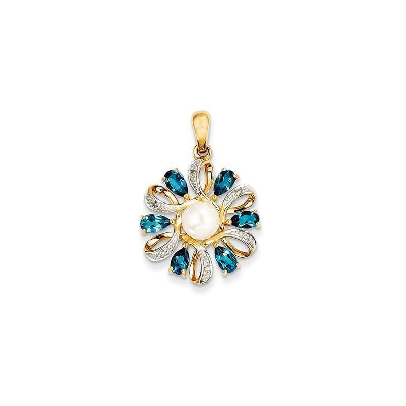 14k Diamond and 6-7mm Button FW Cultured Pearl-London Blue Topaz Pendant - Seattle Gold Grillz