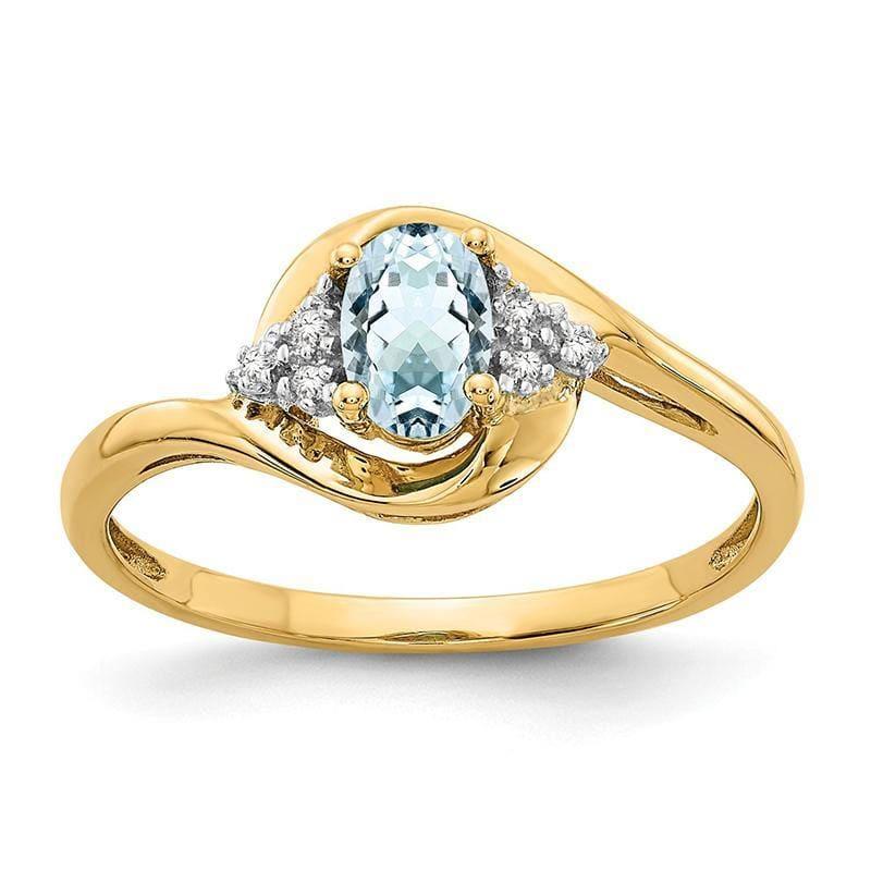 14K Diamond & Aquamarine Ring