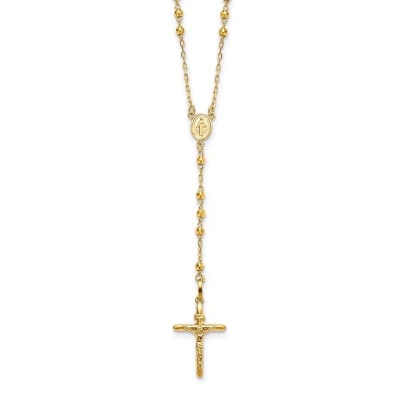 14k Diamond-cut 3mm Beaded Rosary Necklace - Seattle Gold Grillz