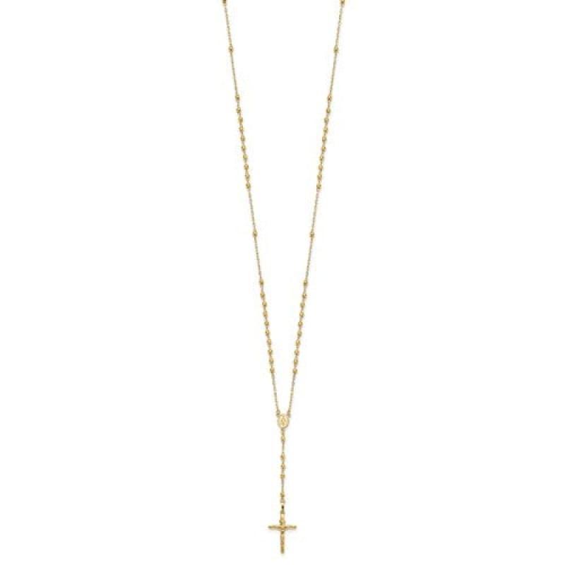 14k Diamond-cut 3mm Beaded Rosary Necklace - Seattle Gold Grillz