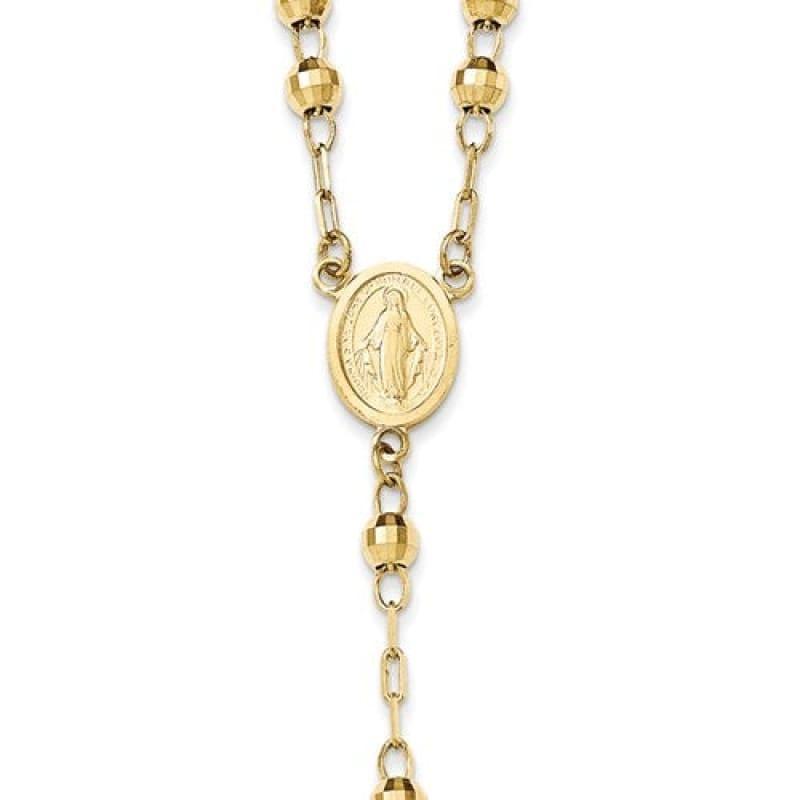 14k Diamond-cut 4mm Beaded Rosary Necklace - Seattle Gold Grillz