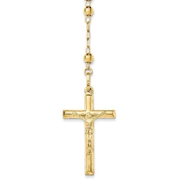 14k Diamond-cut 4mm Beaded Rosary Necklace - Seattle Gold Grillz