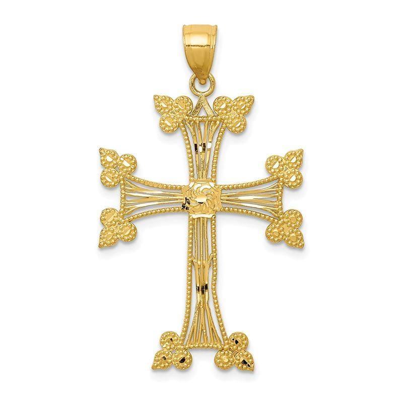 14k Diamond-cut Fancy Cross Pendant - Seattle Gold Grillz