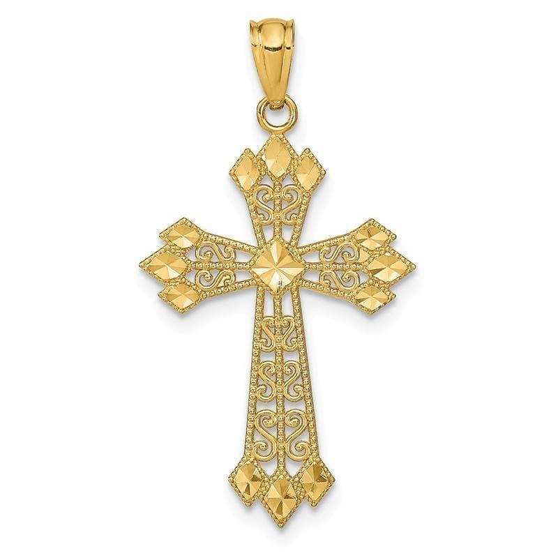 14k Diamond-cut Polished Filigree Cross Pendant - Seattle Gold Grillz