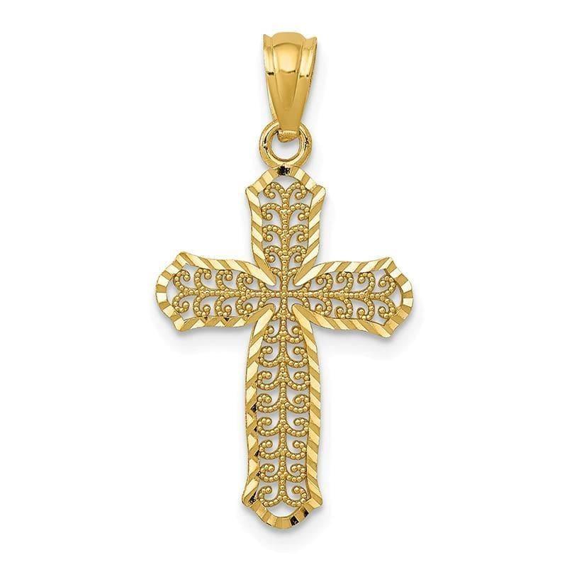 14k Diamond-cut Polished Filigree Cross Pendant - Seattle Gold Grillz