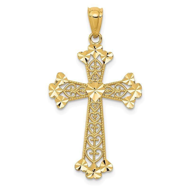 14k Diamond-cut Polished Filigree Hearts Cross Pendant - Seattle Gold Grillz