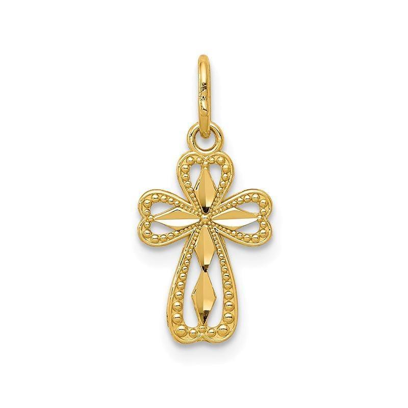 14k Diamond-cut Polished Small Cross Pendant - Seattle Gold Grillz