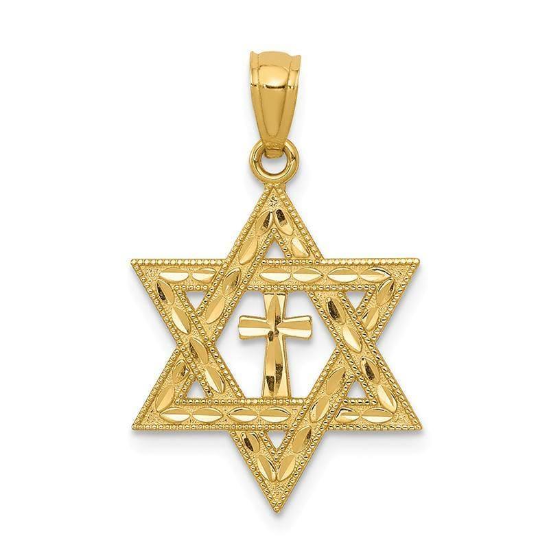 14k Diamond-cut Star of David w-Cross Pendant. Weight: 0.85, Length: 26, Width: 16 - Seattle Gold Grillz