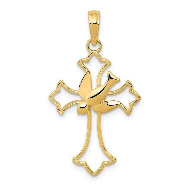 14k Dove Cross Pendant. Weight: 1.1, Length: 31, Width: 18 - Seattle Gold Grillz