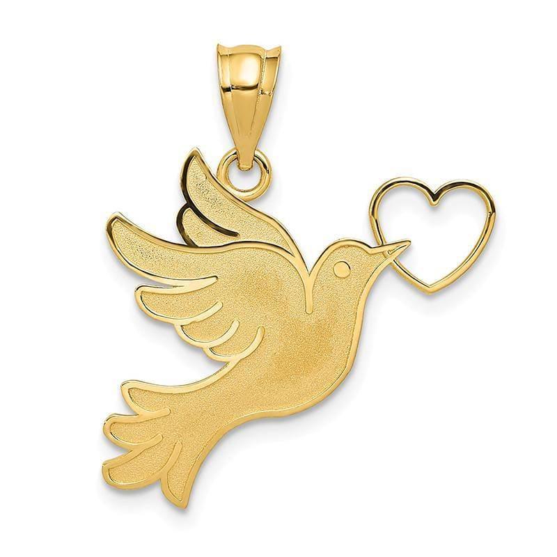 14K Dove w-Heart Pendant. Weight: 1.29, Length: 26, Width: 23 - Seattle Gold Grillz