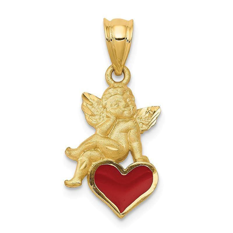 14k Enameled Angel on Heart Pendant - Seattle Gold Grillz