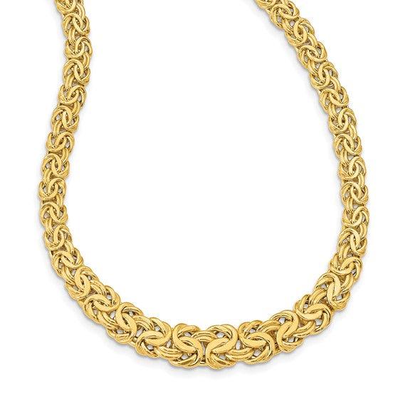 14k Fancy Graduated 7-12mm Flat Byzantine Necklace - Seattle Gold Grillz