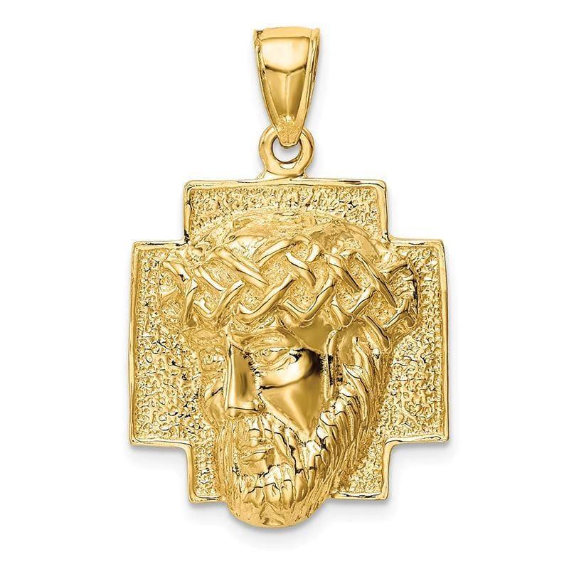 14K Gold Polished 2-D Large Jesus Head with Crown Pendant - Seattle Gold Grillz