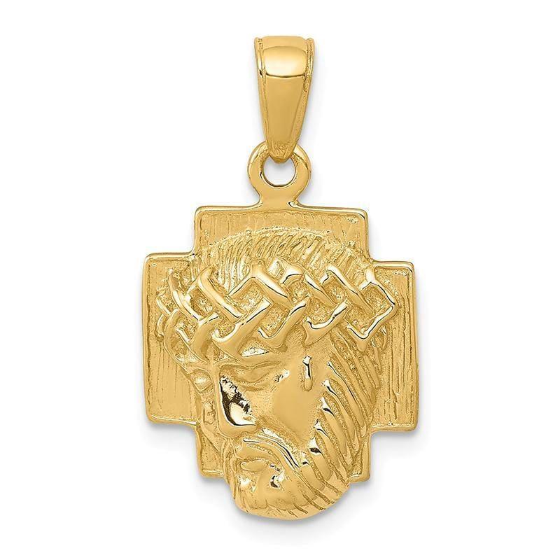 14K Gold Polished 2-D Small Jesus Head with Crown Pendant - Seattle Gold Grillz