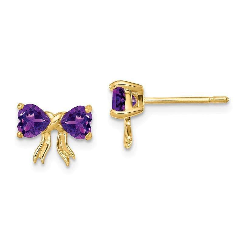14k Gold Polished Amethyst Bow Post Earrings - Seattle Gold Grillz
