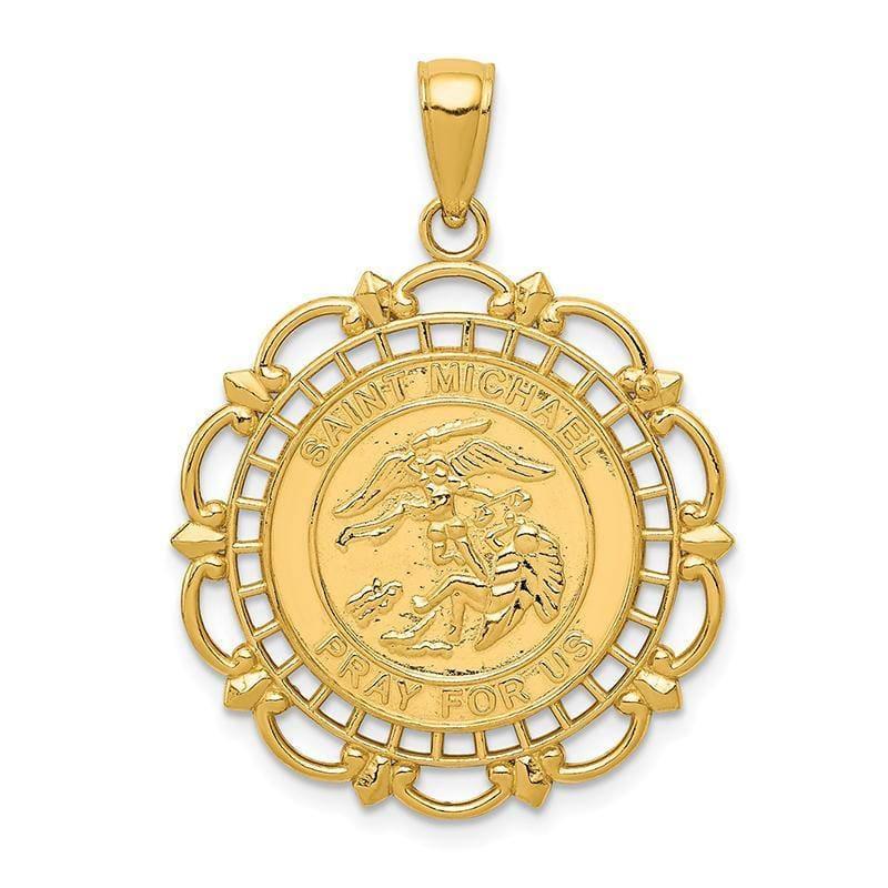 14K Gold Polished & Satin Saint Michael Medal Pendant - Seattle Gold Grillz
