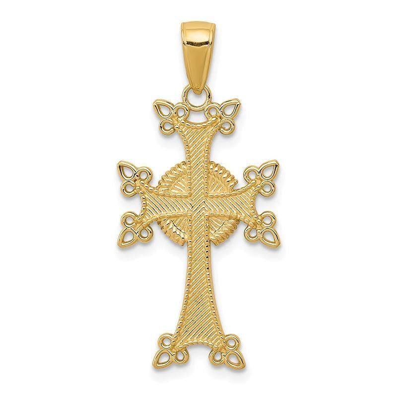 14K Gold Polished & Textured Armenian Cross Pendant - Seattle Gold Grillz