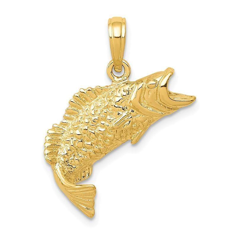 14K Gold Polished & Textured Bass Fish Pendant - Seattle Gold Grillz