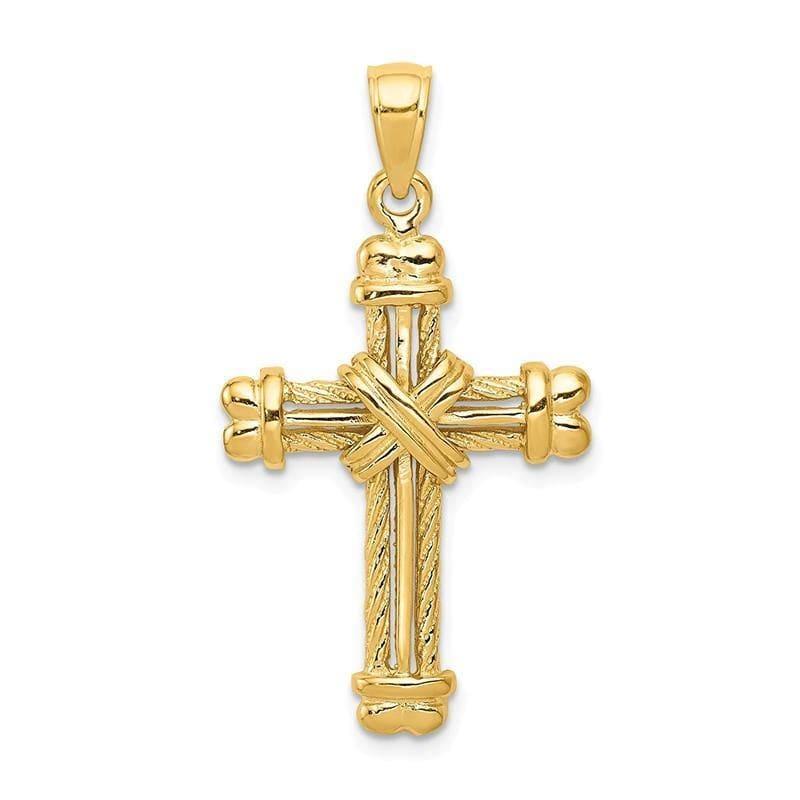 14K Gold Polished & Textured Cross Pendant - Seattle Gold Grillz