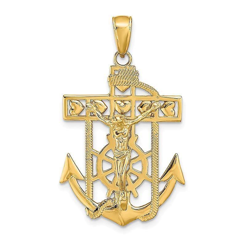 14K Gold Polished & Textured Mariners Crucifix Pendant - Seattle Gold Grillz
