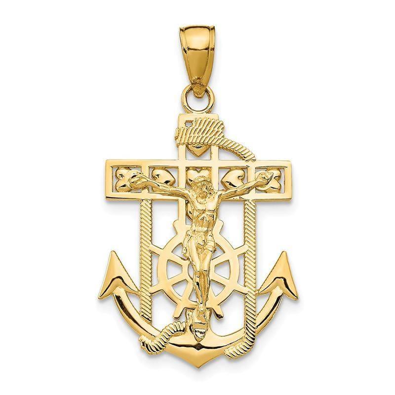 14K Gold Polished & Textured Mini Mariners Crucifix Pendant - Seattle Gold Grillz